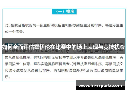 如何全面评估霍伊伦在比赛中的场上表现与竞技状态